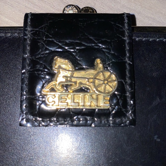 CELINE BLACK LEATHER HORSE AND CARRIAGE KISSLOCK VINTAGE WALLET - Picture 6 of 9